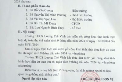 Biên bản ​​​​về việc kết thúc niêm yết công khai tình hình thực hiện dự toán thu chi ngân sách 9 tháng đầu năm 2024