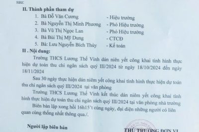 Biên bản ​​​​về việc kết thúc niêm yết công khai tình hình thực hiện dự toán thu chi ngân sách quý III năm 2024