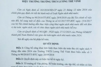 Quyết định ​​​​về việc công khai tình hình thực hiện dự toán thu chi ngân sách 9 tháng đầu năm 2024