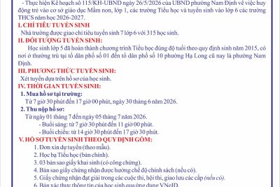 THÔNG BÁO TUYỂN SINH LỚP 6 NĂM HỌC 2026–2027